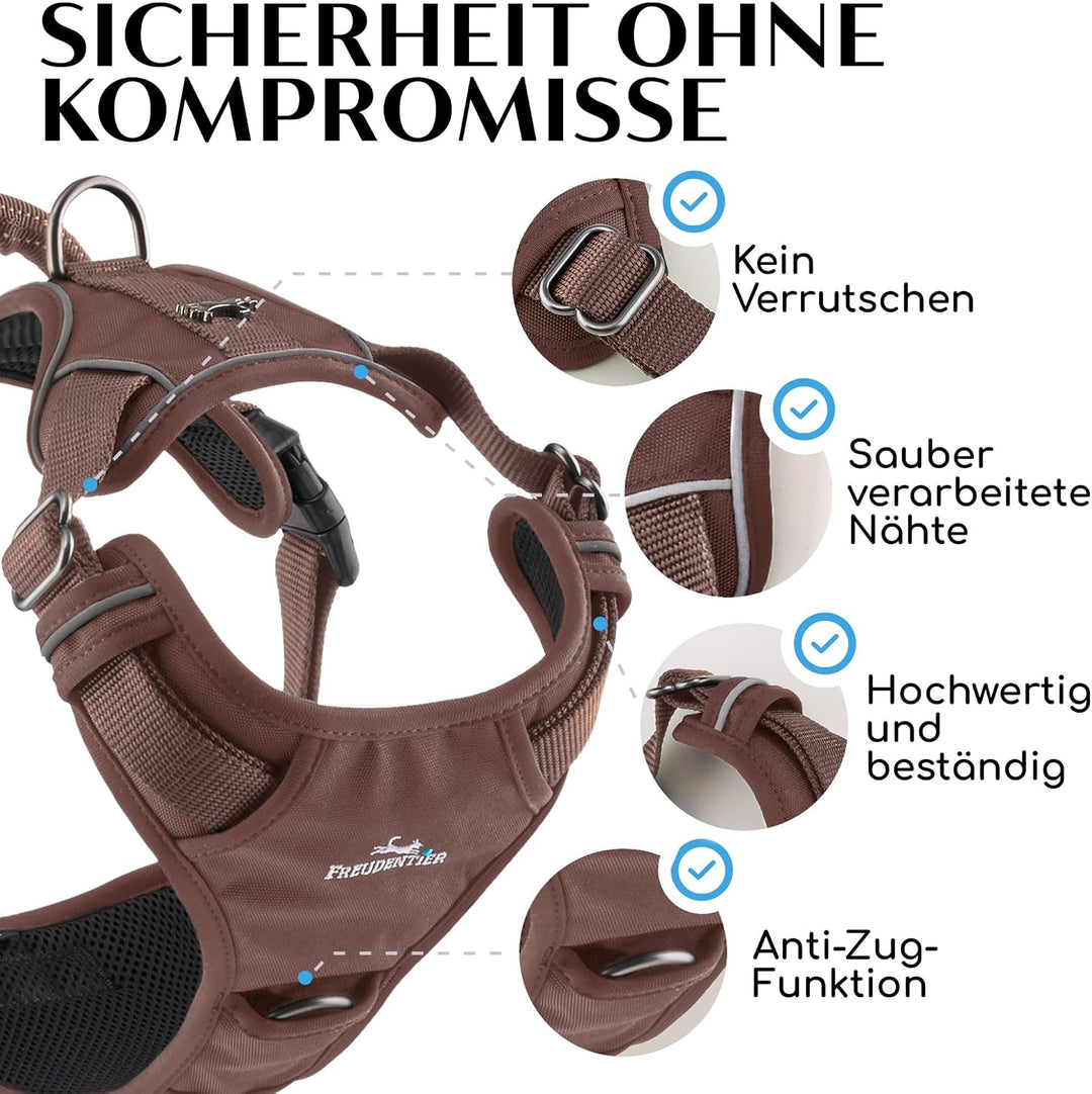 FREUDENTIER Hundegeschirr mit Griff, atmungsaktiv gepolstert - Bombenfester Sitz &amp; maximale Sicherhe