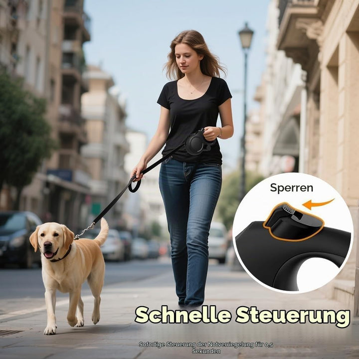Einziehbare Hundeleine 8m, 360° Anti Verwicklungs Design, Rollleine mit Beissschutz und Kotbeutelspe