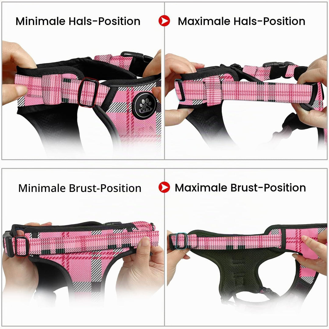 NESTROAD Hundegeschirr Mittelgrosse Hunde Kariertes Rosa, Grösse M Anti Zieh Geschirr für Hunde Mitt