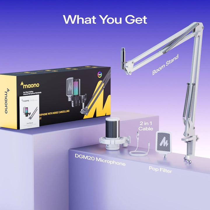 MAONO Gaming Mikrofon, USB Microphone mit RGB-Licht, Geräuschunterdrückung, Stummschaltung, Gain, Ga