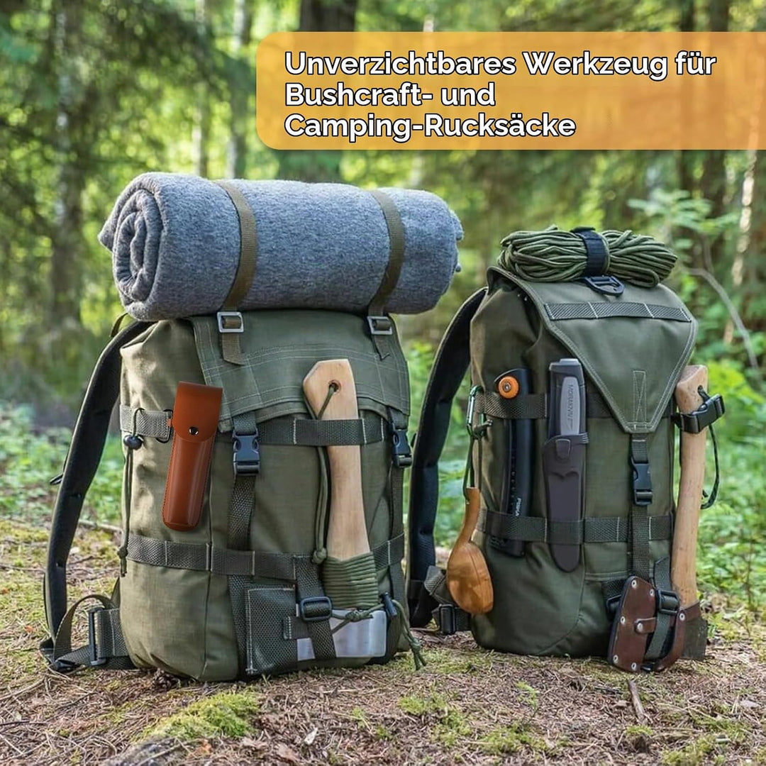 Holzbohrer Manuell Bushcraft, φ25x160mm, Schlangenbohrer Outdoor aus Stahl mit Braune Ledertasche &amp;