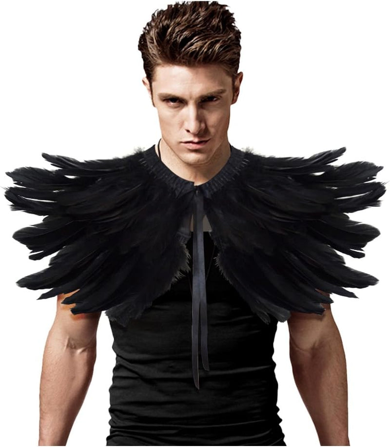 keland Gothic Feder Achselzucken Schal Poncho Halloween Party Kostüm Epauletten Fliege Krawatte Krag