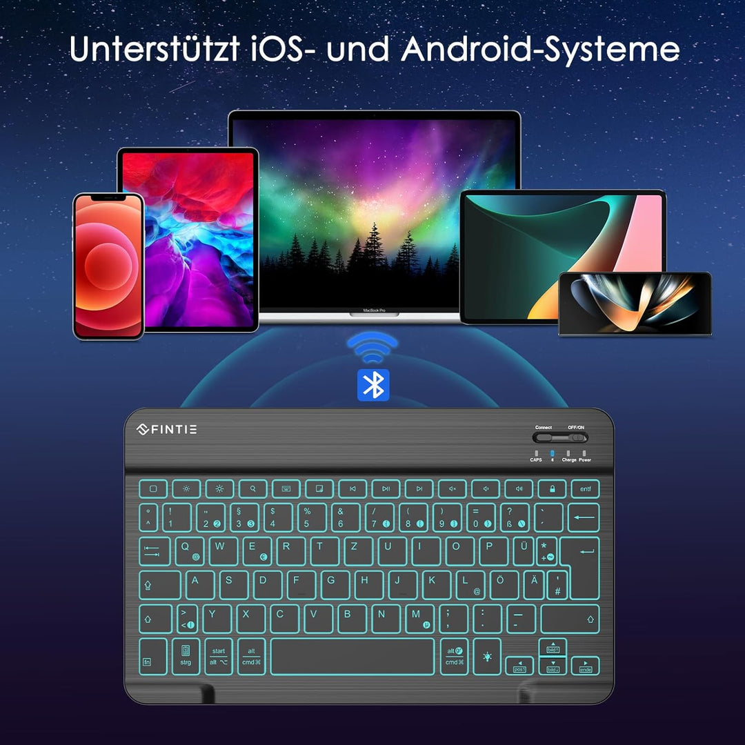 Fintie Beleuchtete Tablet Tastatur (Deutsches Layout QWERTZ), 10 Zoll Bluetooth Tastatur mit Hinterg