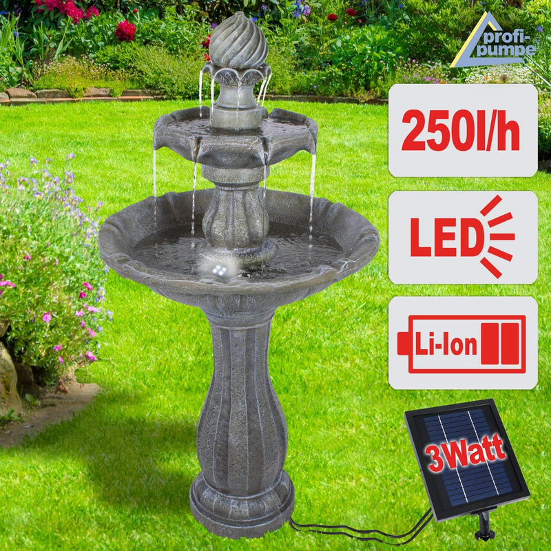 Solar Gartenbrunnen Brunnen Solarbrunnen Klassik-Garten mit Li-Ion-Akku & LED-Licht, Zierbrunnen Was