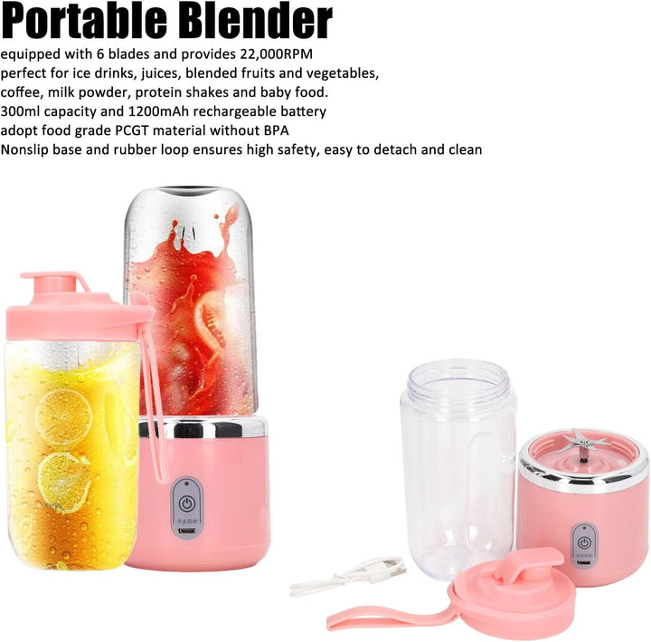 Mini Elektrischer Mixer, tragbarer Mixer, 300 ml, Obstmixer, 1200 MAh, Mini-USB-Ladeabzieher mit Dec