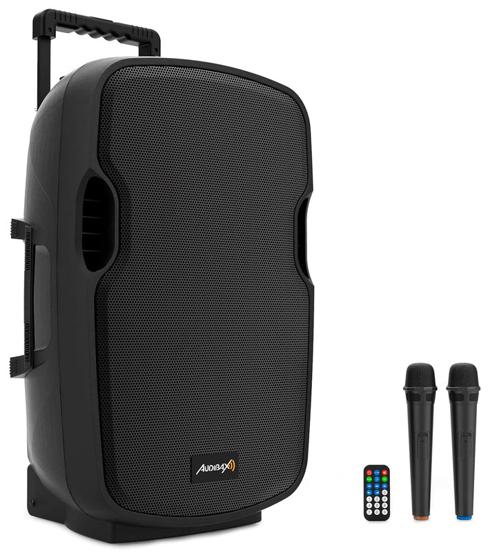 Audibax Denver 15 Altavoz Activo PA 15" Con Batería, Ruedas + 2 Micros Inalámbricos Mano 15 Pulgadas