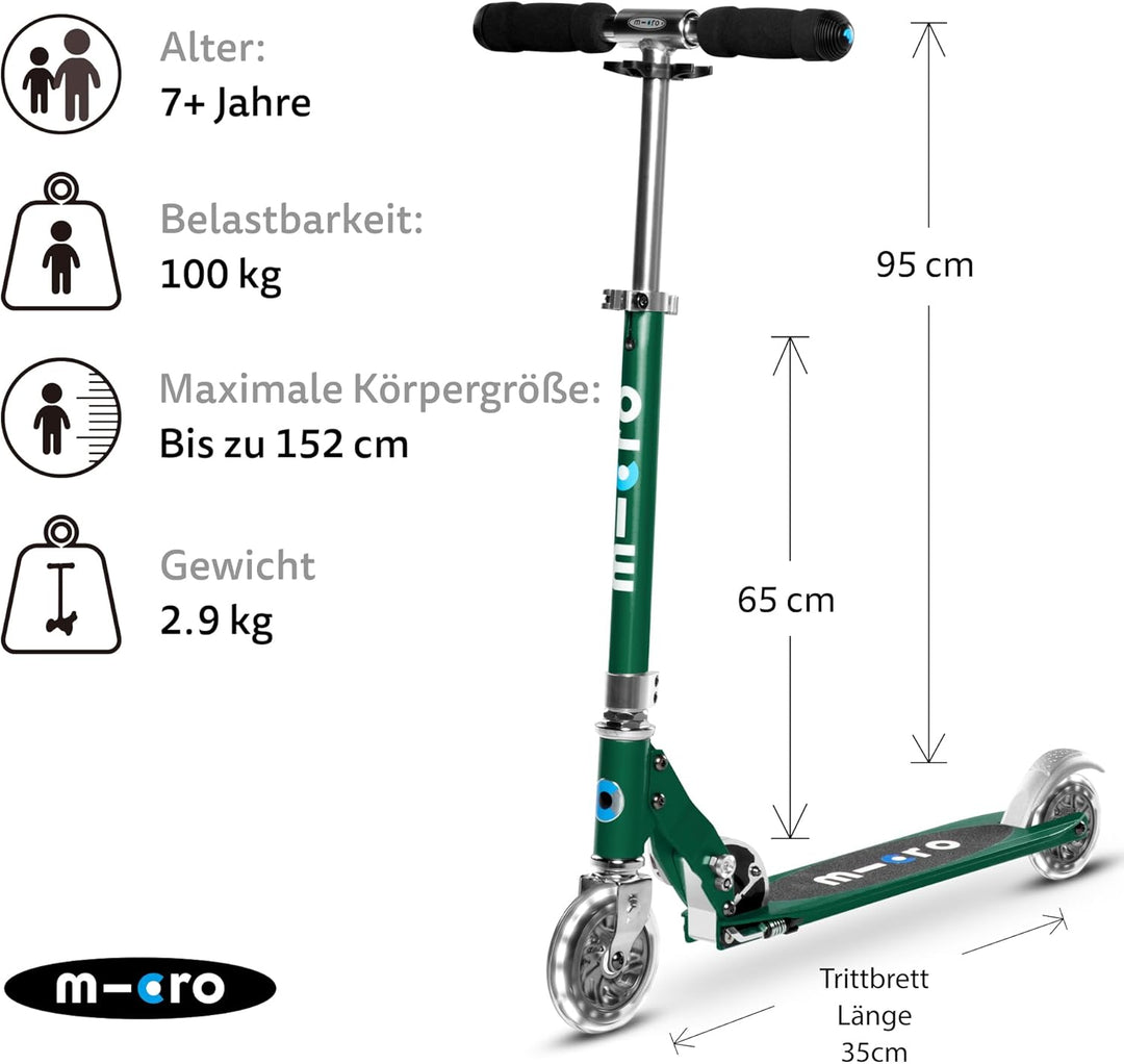 micro™ Sprite LED Kinder Kinderscooter | Cityroller mit LED-Rollen | klappbar und Lenker höhenverste