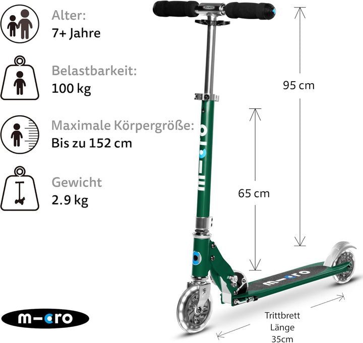 micro™ Sprite LED Kinder Kinderscooter | Cityroller mit LED-Rollen | klappbar und Lenker höhenverste
