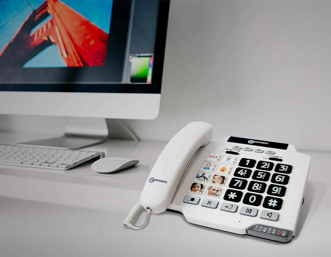 Geemarc Photophone 100 - Verstärktes schnurgebundenes Telefon mit anpassbaren Fototasten, Ton- und K