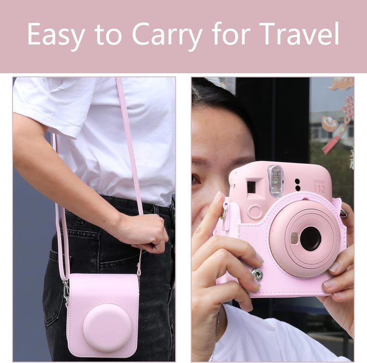 Aenllosi PU Leder Tasche Schutzhülle für Fujifilm Instax Mini 12/Mini 11 Sofortbildkamera Reisetasch