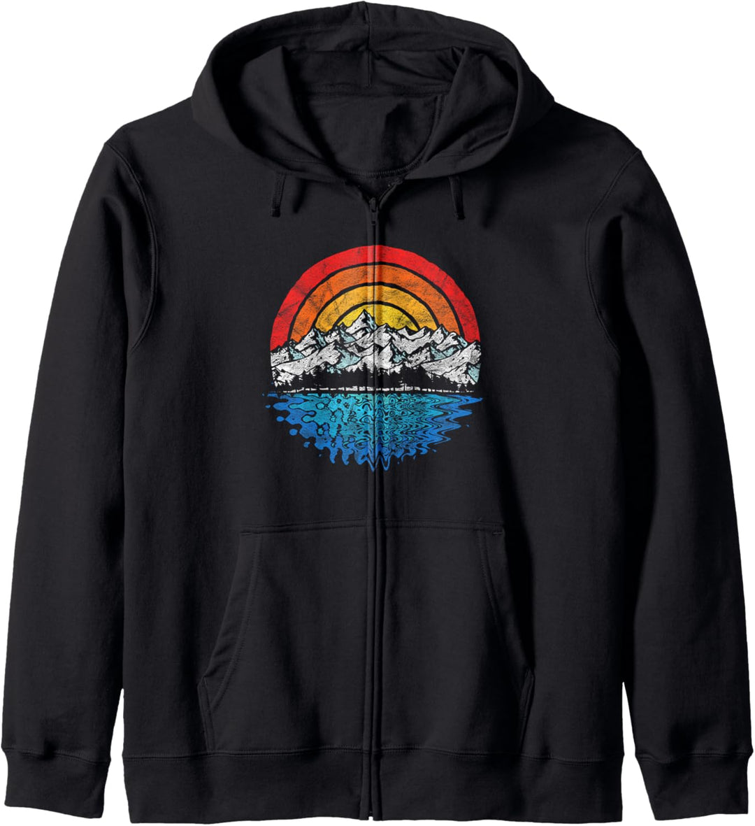 Retro Mountain, Trees & Lake Vintage Nature Kapuzenjacke
