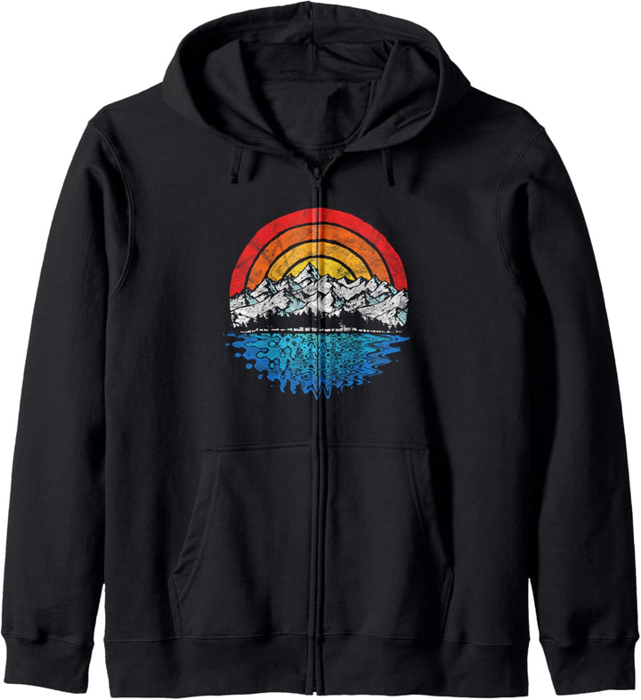 Retro Mountain, Trees & Lake Vintage Nature Kapuzenjacke