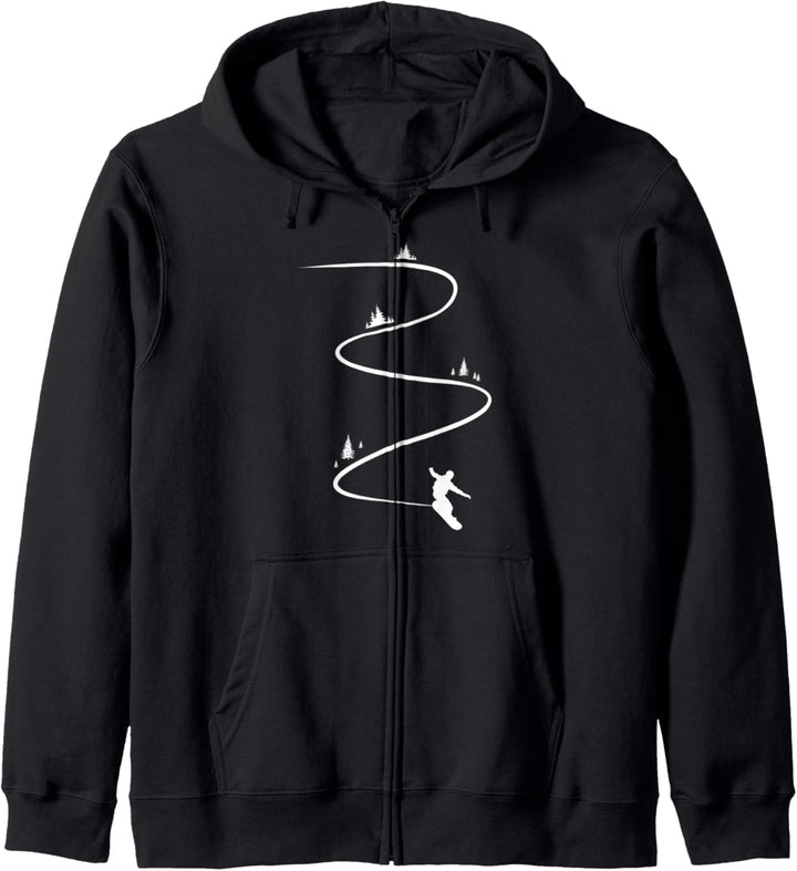 Retro Snowboard Abfahrt Linie Berge Winter Urlaub Kapuzenjacke
