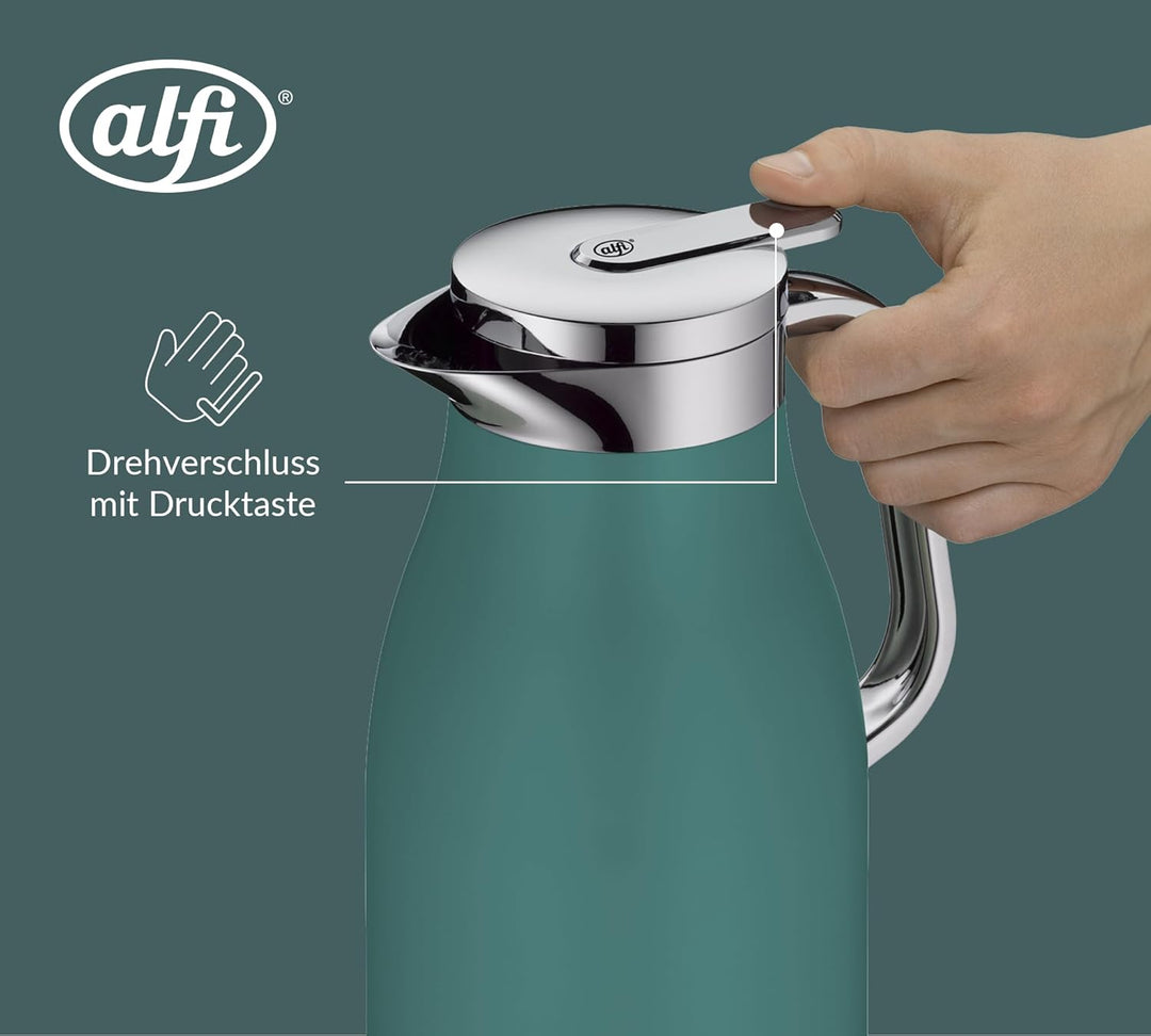 alfi SKYLINE 1,0l, boho green, Edelstahl-Isolierkanne mit hygienischem Hartglaseinsatz, Drehverschlu
