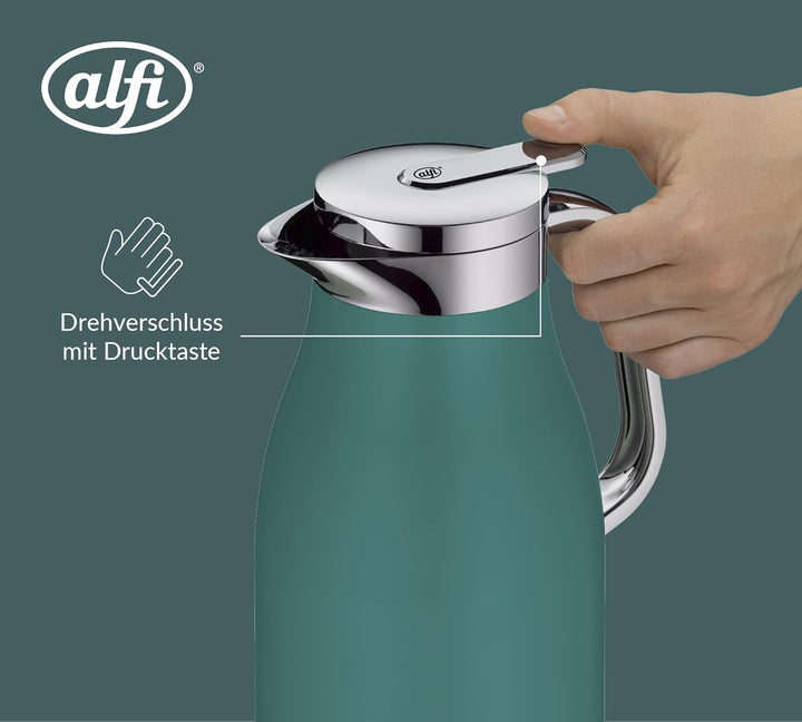 alfi SKYLINE 1,0l, boho green, Edelstahl-Isolierkanne mit hygienischem Hartglaseinsatz, Drehverschlu