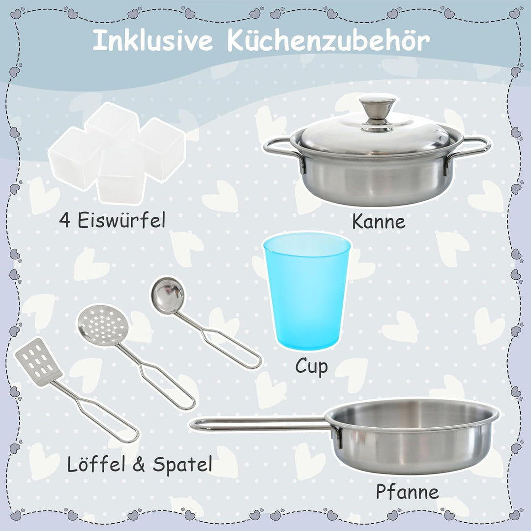 GOPLUS Kinderküche aus Holz, Kinderspielküche mit Mikrowellen, Backofen, Wasserbecken, Kreidetafel &