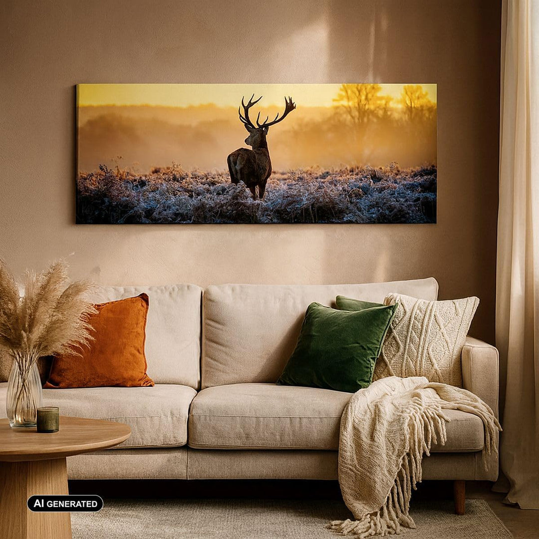 Wandbilder Dekoration Wohnzimmer Feld Nebel Natur Baum Panorama Bilder auf Leinwand 120x50cm Leinwan