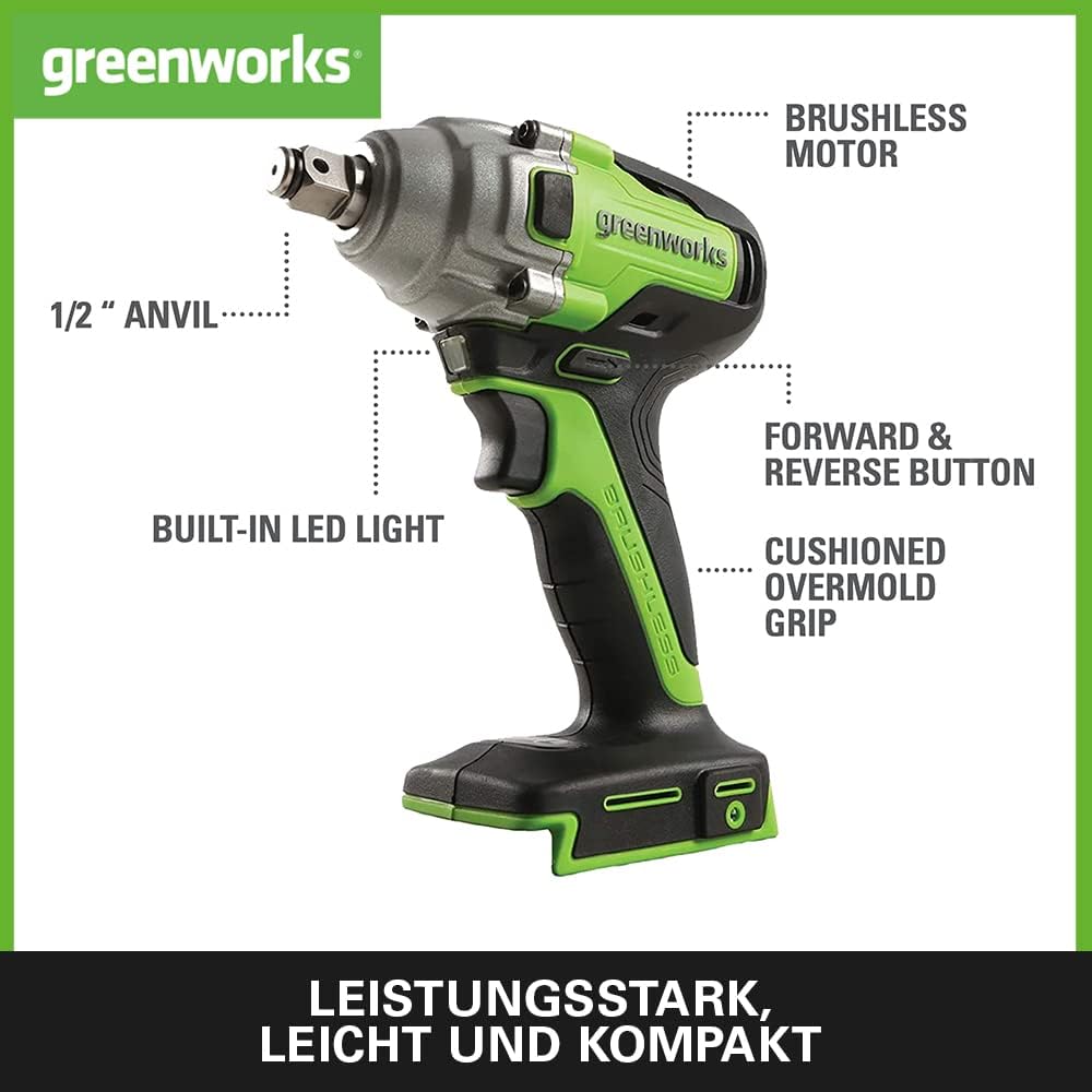 Greenworks Tools Akku-Schlagschrauber (Li-Ion 24V 400 Nm Drehmoment 2800 Umdrehungen/Min 1/2 Zoll-St