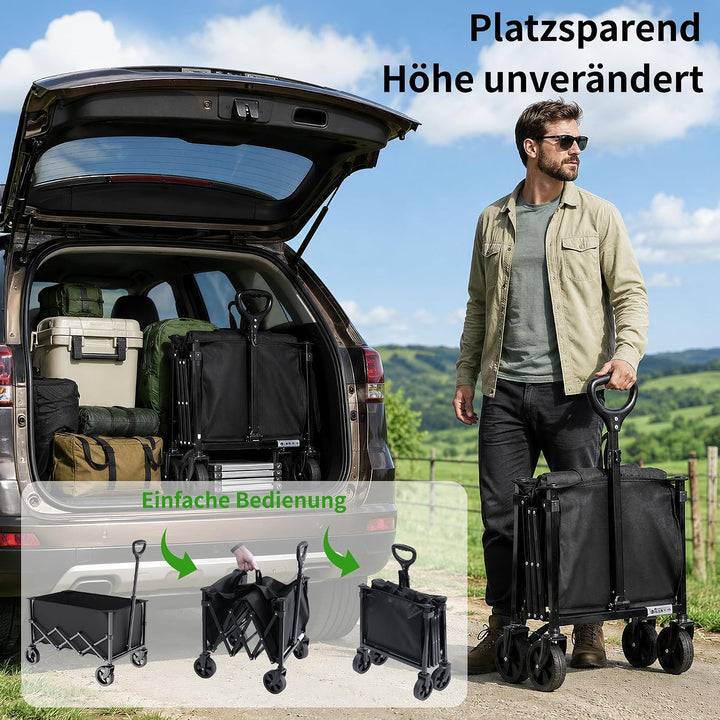 Faltbarer Wagen mit Rädern, zusammenklappbarer Wagen mit verstellbarem Griff, 100L und 550LB grosse