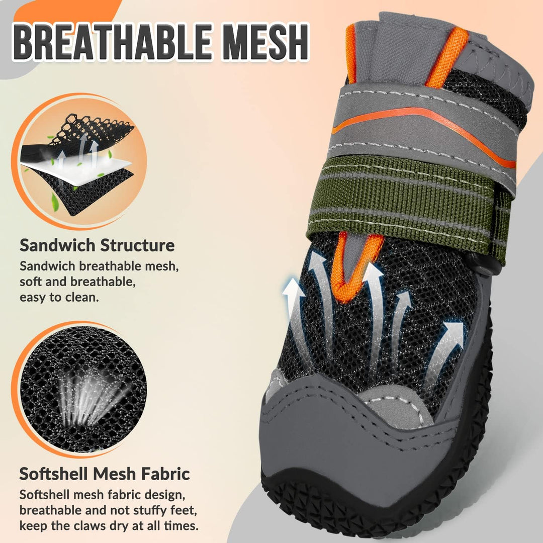 SlowTon Hundeschuhe Pfotenschutz, 4 Stück atmungsaktive Hunde Schuhe Outdoor mit Rutschfester Sohle,