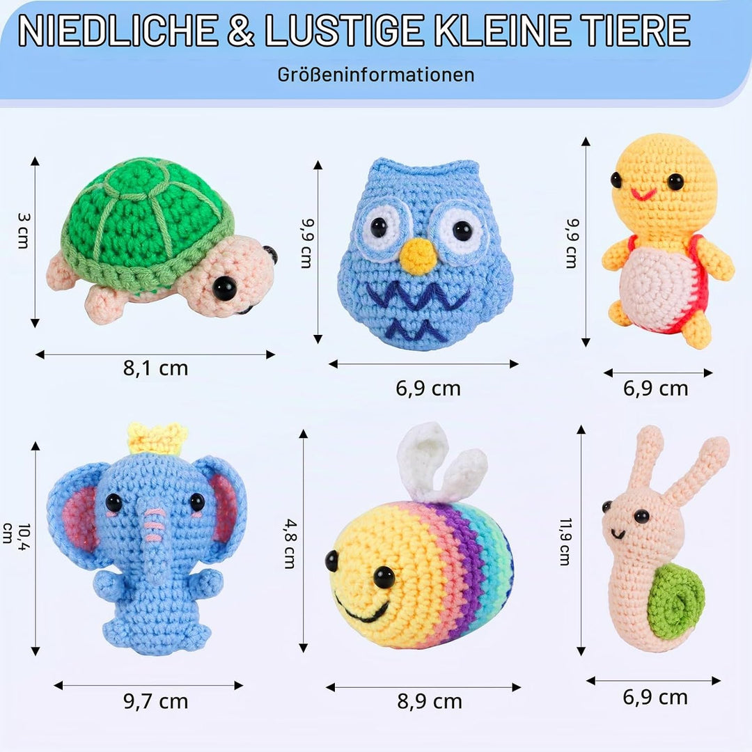 ZCOINS Mini Amigurumi Häkelset, 6 niedliche Tiere für Anfänger mit Videoanleitung(Englisch), Komplet
