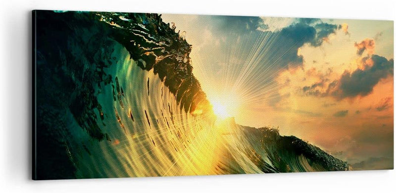 Panorama Bilder auf Leinwand 100x40cm Leinwandbild Meer Welle Wasser Gross Wanddeko Bild Schlafzimme