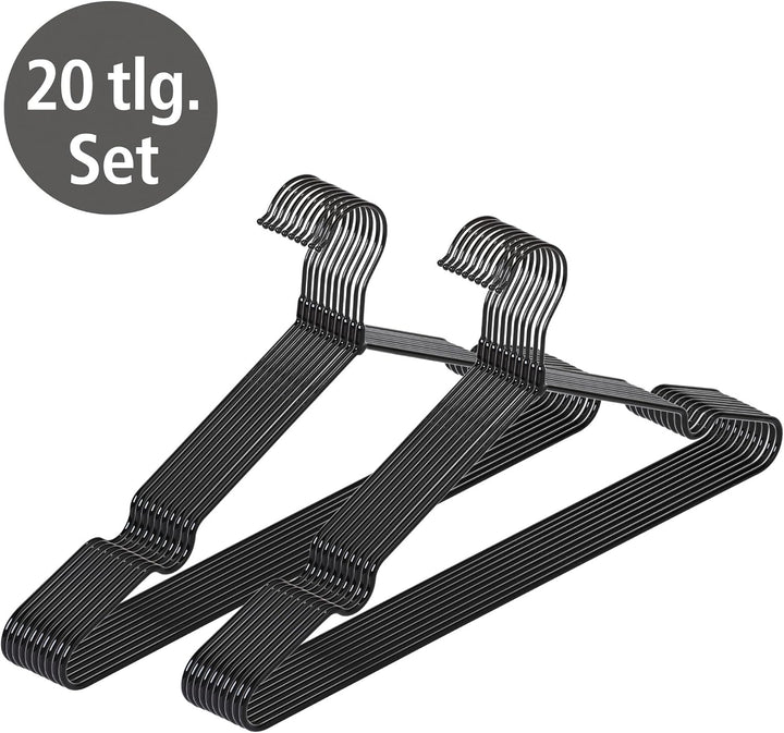 WENKO Kleiderbügel Sascha Schwarz, 20er Set, Garderobenbügel mit Non-Slip Beschichtung, verchromtes
