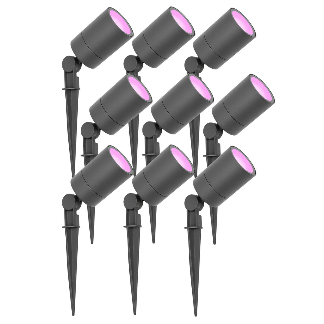 Ledvion - 9X SMART Wifi LED Strahler, Anthrazit Aluminium, IP65, 5W, RGBWW, 1 Meter Kabel, LED Strah