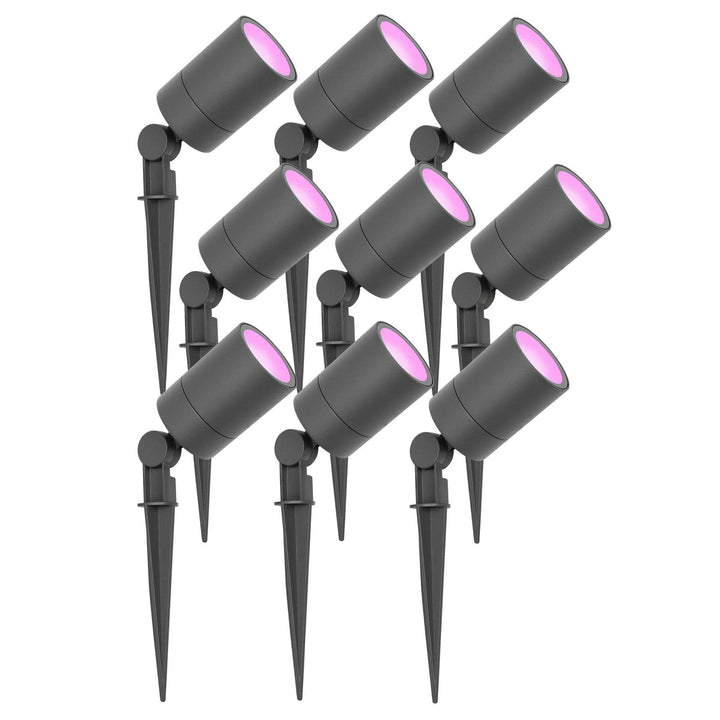 Ledvion - 9X SMART Wifi LED Strahler, Anthrazit Aluminium, IP65, 5W, RGBWW, 1 Meter Kabel, LED Strah