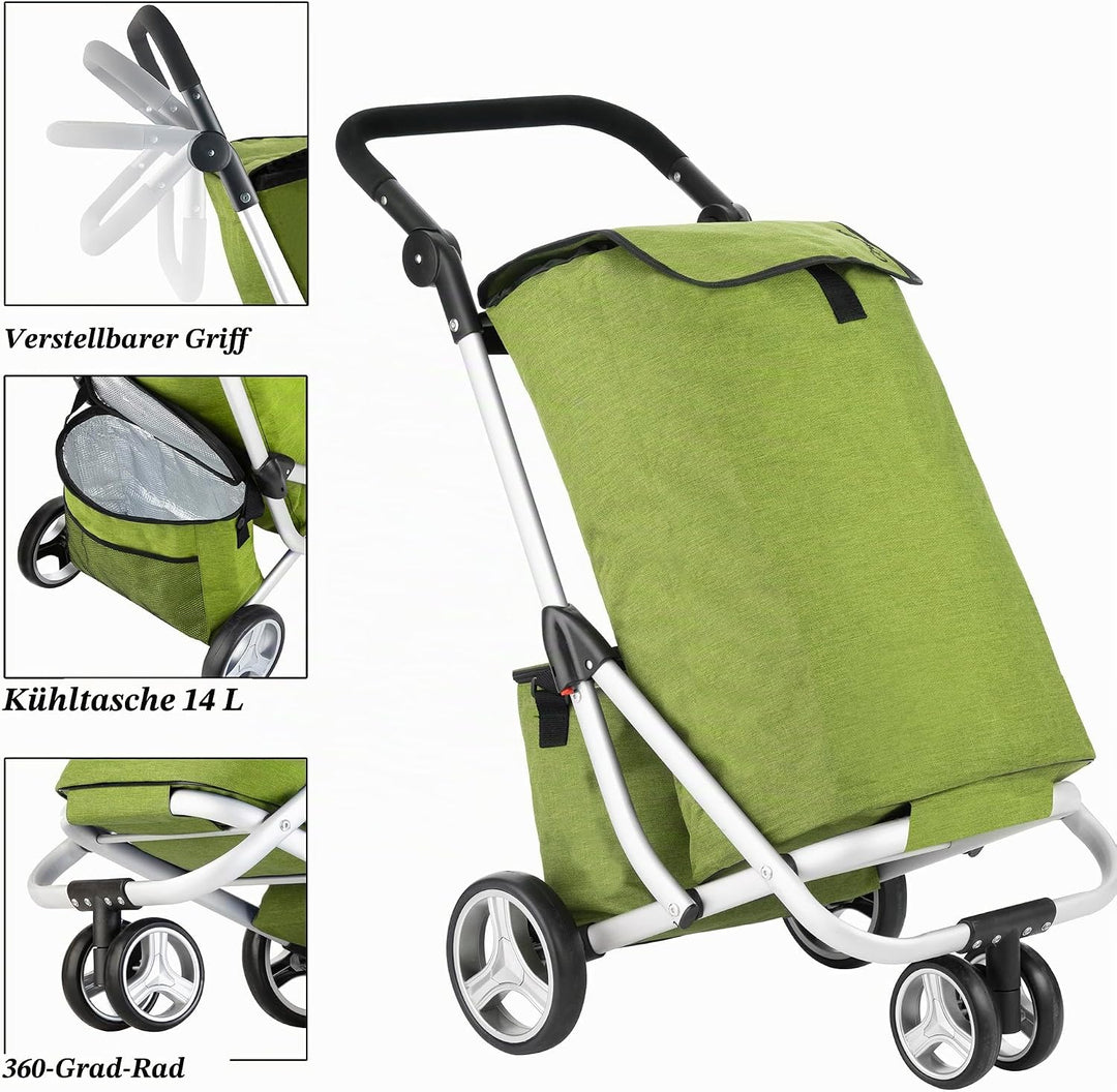 Cruiser Einkaufswagen Shoppingtrolley 59 Liter 3 Räder mit 14 ltr Kuhltasche (grün), 97 x 56 x 46cm,