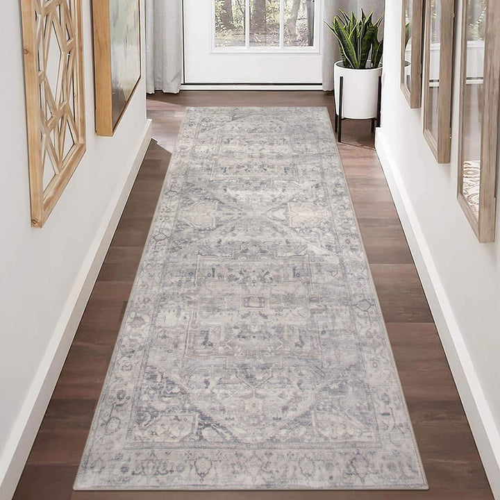 Homcomodar Vintage Runner Teppich mit Gummirücken 65x180cm Distressed Flur Teppiche Nicht-Verschütte