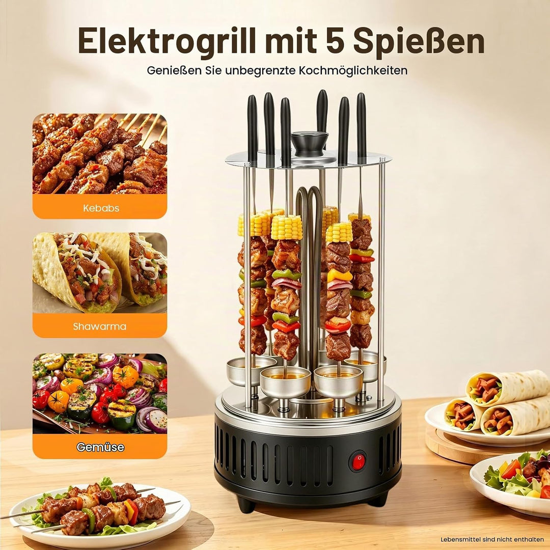 Vertikaler Elektrogrill, Vertikaler Rotisserie-Grill, Elektrische Drehgrillmaschine,mit 5 Schaschlik