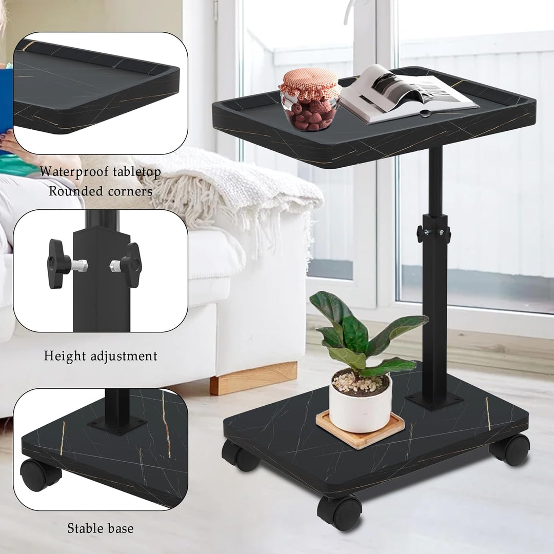 ESTUWD Beistelltisch mit Rollen | Beistelltisch Höhenverstellbar (45-80cm) | Holz Beistelltisch c Fo