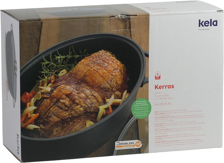 Kela 15153 Bräter, Glasdeckel mit Aromaknopf, Aluguss 5 mm, Antihaftbeschichtung, Induktionsgeeignet