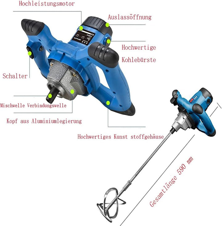 Rührwerk Handrührwerk, Farb-Mörtelrührer Betonrührer für Farbe, Putz &amp; Estrich (2600W, Rührquirl Ø 1