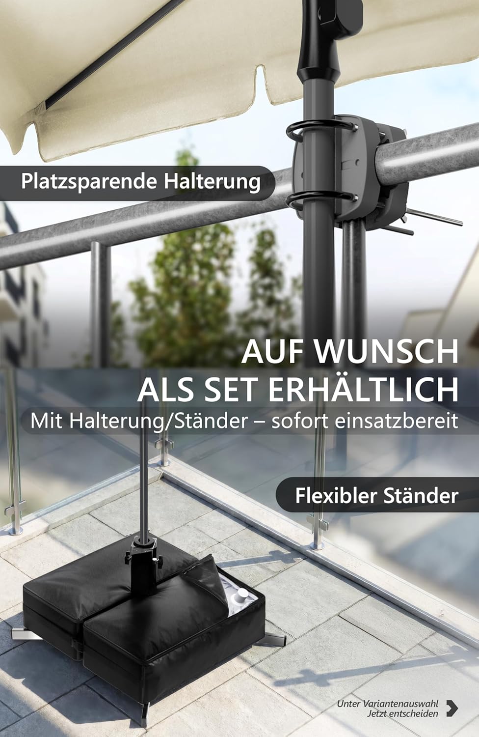4smile Sonnenschirm Balkon, Sonnenschirm rechteckig 200x125 cm, Sonnenschutz Balkon mit UPF 50+, Bal