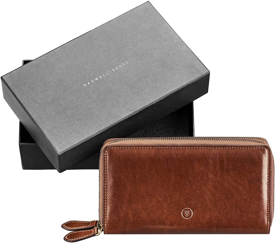 Maxwell Scott Italienische Damen Luxus Leder Clutch Meleto in Cognac Braun, Cognac Braun