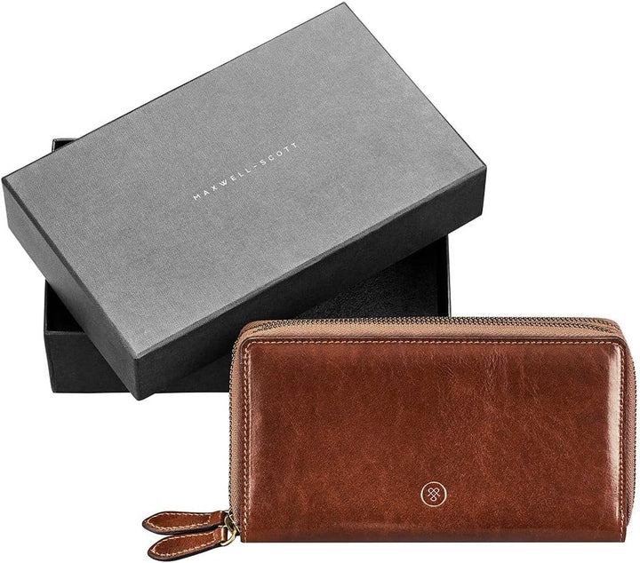 Maxwell Scott Italienische Damen Luxus Leder Clutch Meleto in Cognac Braun, Cognac Braun