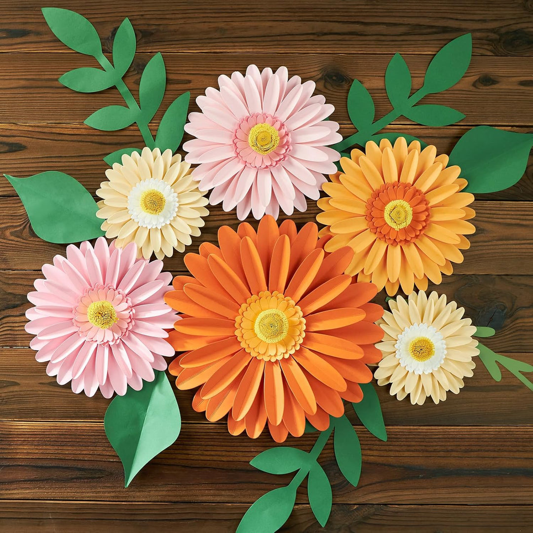 Easy Joy 6 Stück 3D Gänseblümchen Wanddeko,Papier Blumen Deko,Künstliche Blumen für Muttertag,Wohnzi