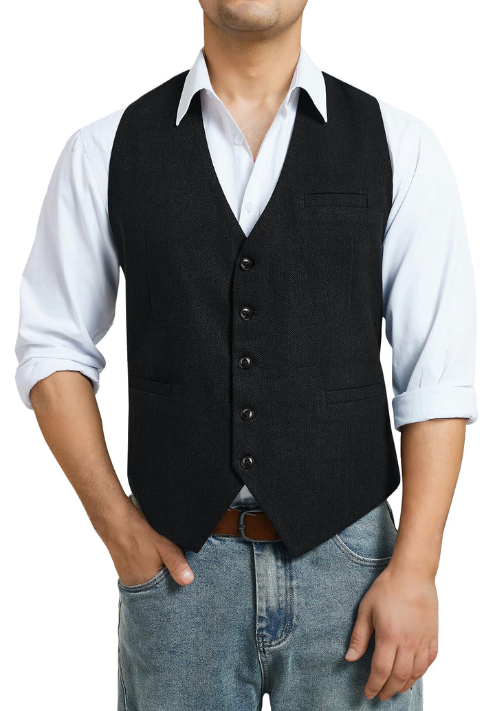 HISDERN Herren Anzugweste Herringbone Weste Hochzeit Herrenweste Formale Tweed Wollweste Classic Bas