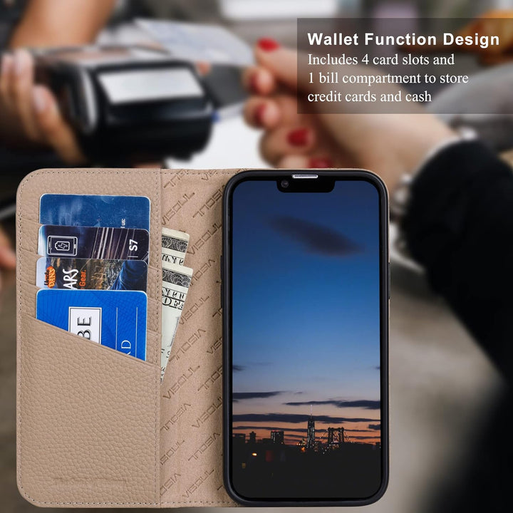 VISOUL Hülle für iPhone 14 Plus, Schutzhülle [Erstklassiges Rindsleder] [Schützt vor Stoss] [Kartenf