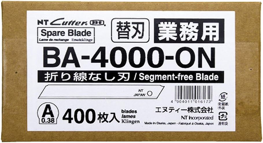 NT Cutter 9 mm solide Klingen ohne Abbrechlinien, 400 Stück/Packung, 1 Packung (BA-4000-ON) 58 degre