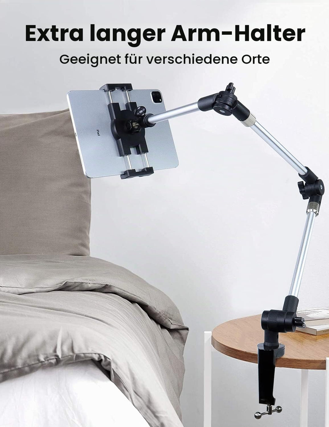 Metall langem Arm Tablet Halter, woleyi Verstellbare Tablet Ständer für Bett Schreibtisch Küche, Fle