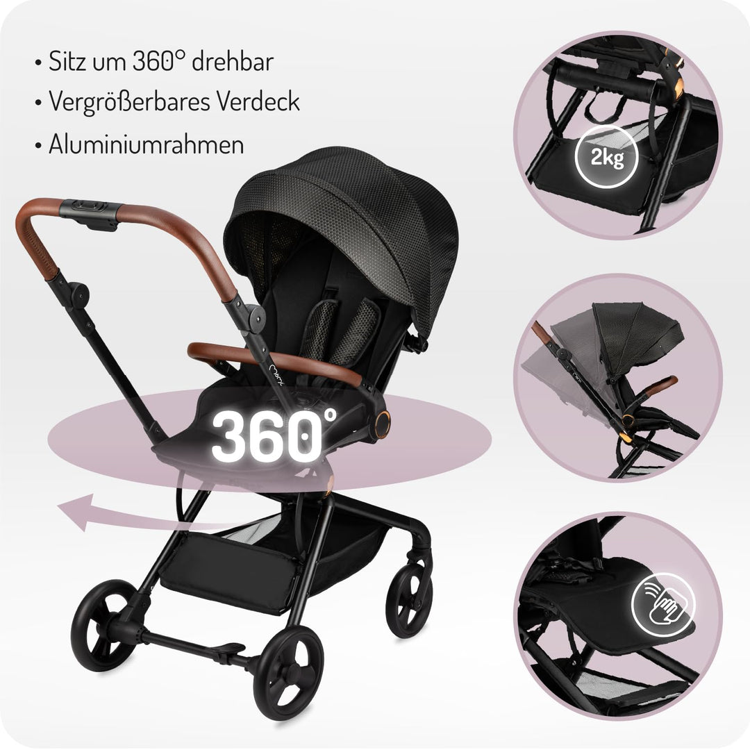 MoMi Kinderwagen ADELLE ab 6. Monat (bis 22 kg), klappbarer Buggy mit 360°-Sitz und 5-Punkt-Sicherhe