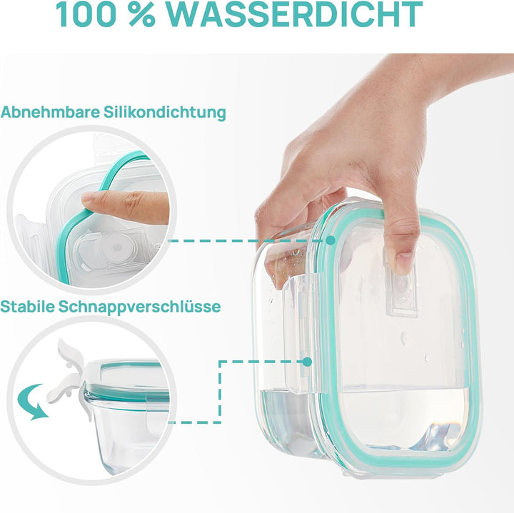 Vtopmart 15 Stück Meal Prep Boxen Glas, Glasdosen mit Deckel Set, Frischhaltedosen Glas mit Auslaufs
