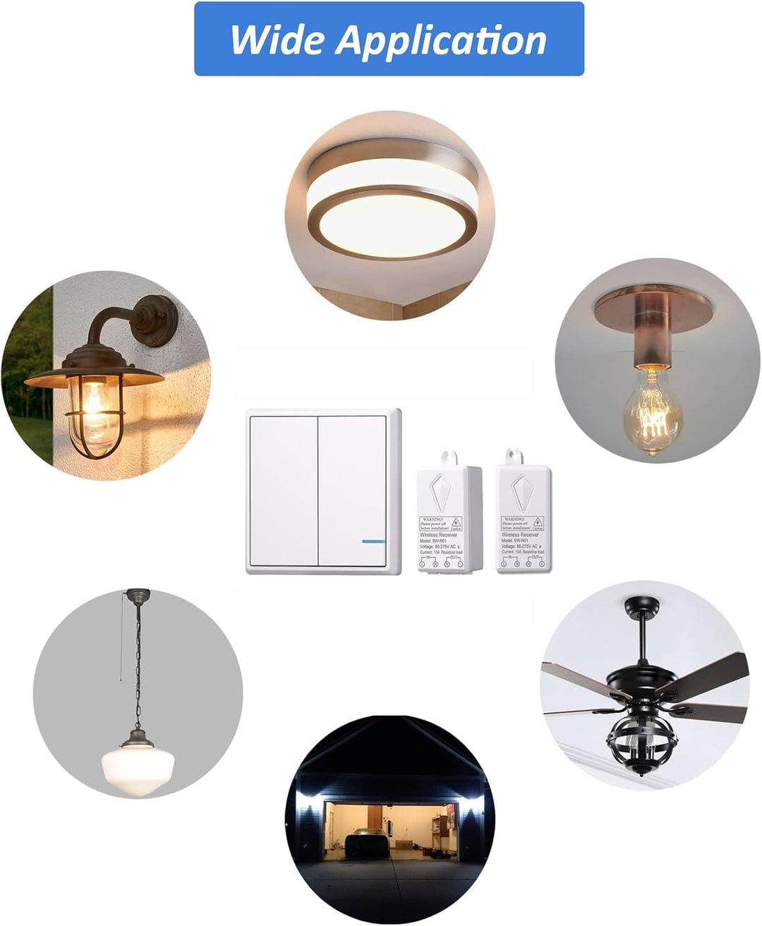 Mengshen Funk Lichtschalter Kit, 1 Schalter + 1 Empfänger, Keine Verkabelung Erforderlich Schalter m