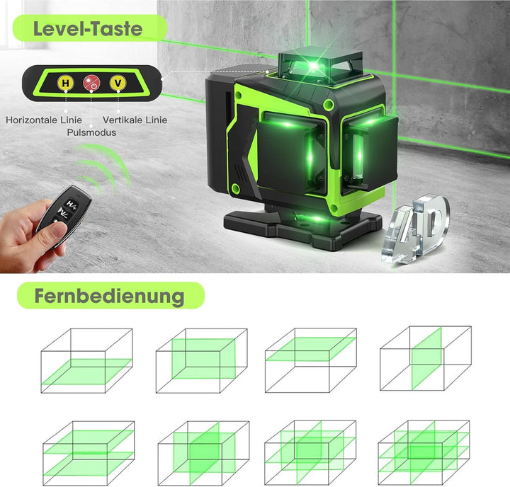 Kreuzlinienlaser Grün 16 Linien Nivellierlaser, 4 x 360 ° Laser wasserwaage, linienlaser kreuzlaser