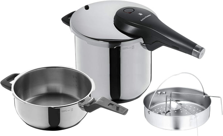 WMF Perfect Premium Schnellkochtopf Set Induktion 3-teilig, Dampfkochtopf 6,5l + 3l mit Einsatz-Set,