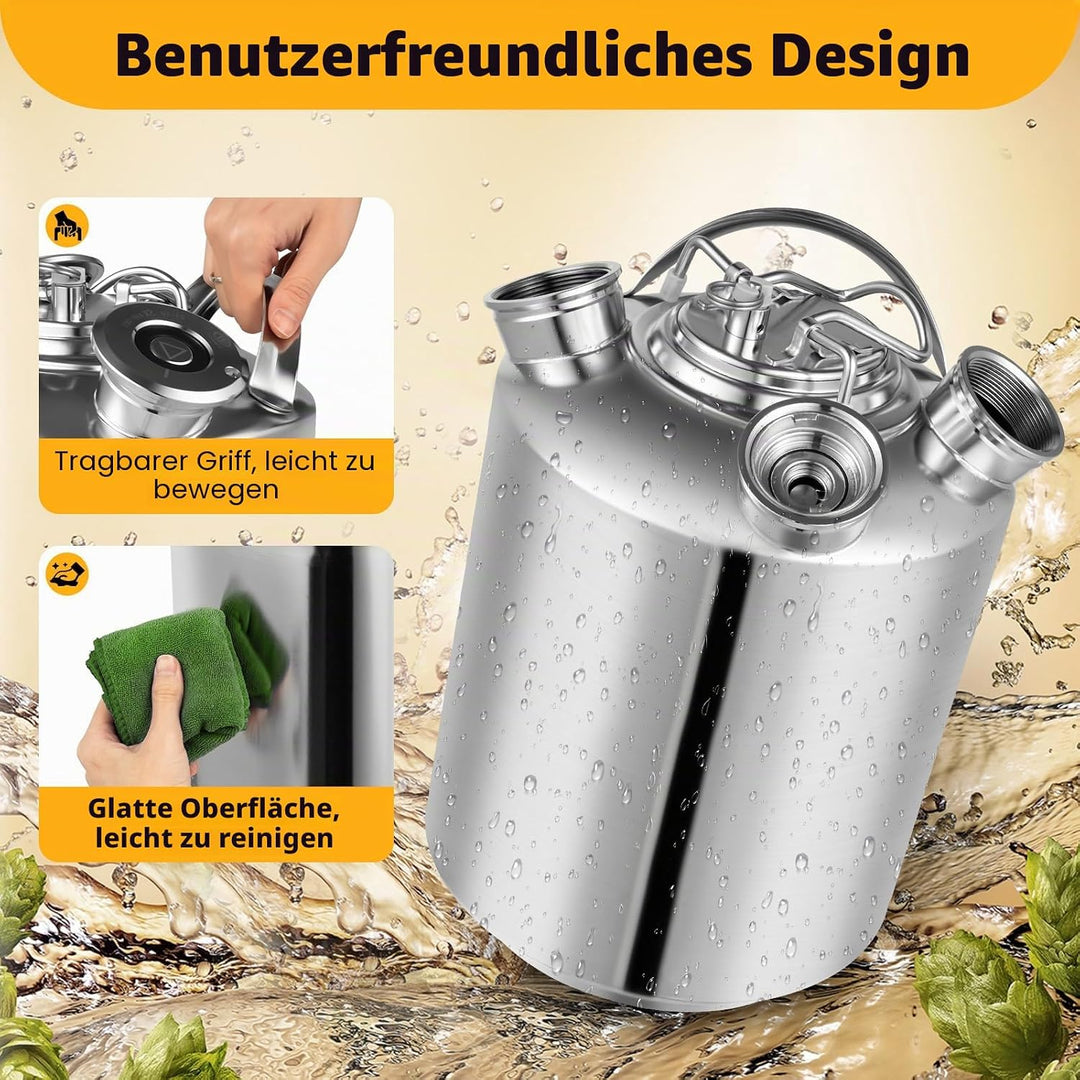 Reinigungsbehälter 10L Edelstahl Bierreinigungsfass, 3-Kopf Edelstahl Bierleitungsreinigungsgerät mi