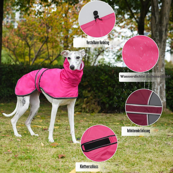 Geyecete Windhund Leicht Hundejacke Regenjacke, Hunderegenmantel Wasserdicht Verstellbar Windhundeja